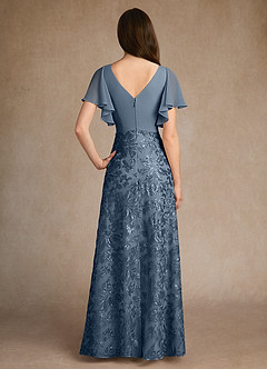 Azazie Fallon Mother of the Bride Dresses Dusty Blue A-Line Pleated Lace Dress image4