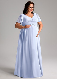 Azazie Verna vestidos de dama de honor de maternidad Vestido de Corte En A Cuello en V fruncido Hasta el suelo Gasa image10