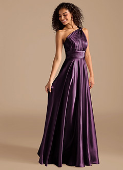 Azazie Charlize Brautjungfernkleider A-Linie One-Shoulder Metallischer Satin Kleid Pflaume image6
