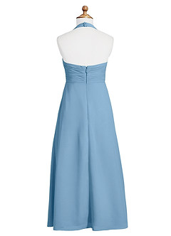 Azazie Tessie Junior Steel Blue A-Line Pleated Chiffon Dress image7