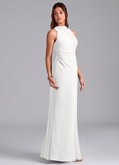 Azazie Evadne Bridesmaid Dresses White Sheath Pleated Chiffon Dress image4