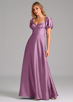 Azazie Fatima Bridesmaid Dresses Wisteria A-Line Pleated Stretch Satin Dress image4