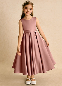 Azazie Junebuj vestidos de niña de las flores Vestido de Rosa De Cedro de Satin Mate de Princesa con Plisado image6
