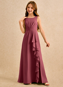 Azazie Chibi Girls Formal Abiti da Ragazza di Fiori Abito A-Line in Chiffon Plissettato Merlot image4