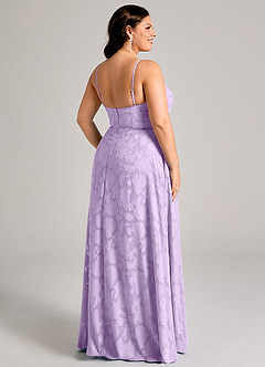 Azazie Moira Bridesmaid Dresses Lilac A-Line Side Slit Floral Burnout Dress image8
