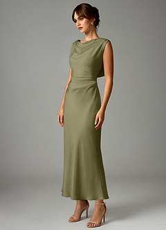 Azazie Kieryn Robes de demoiselle d'honneur Robe Sirène en Satin extensible Plissée Pistache image3