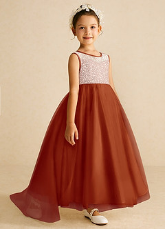 Azazie Tay Flower Girl Dresses Paprika A-Line Sequins Tulle Dress image3