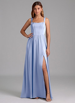 Azazie Rosaline Bridesmaid Dresses Ice A-Line Side Slit Stretch Satin Dress image1