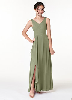 Azazie Kori Junior Pistachio A-Line Ruched Chiffon Dress image1