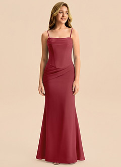 Azazie Sorrel Junior Pomegranate Mermaid Pleated Chiffon Dress image6