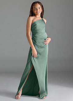 Azazie Eren Junior Vestido Eucalipto de Cetim elástico de Bainha com Plissado image3