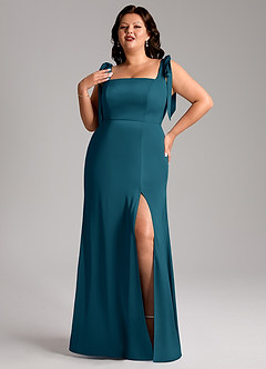 Azazie Frostine Brautjungfernkleider A-Linie Schleifen Stretch-Satin Kleid Tintenblau image9
