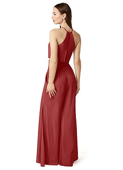 Azazie Kenzi Jurken voor bruidsmeisjes Jumpsuit van Chiffon Geplooid Roest image4