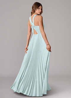 Azazie Afra Abiti da Damigella Abito A-Line in Raso Elasticizzato Plissettato Sea Glass image2