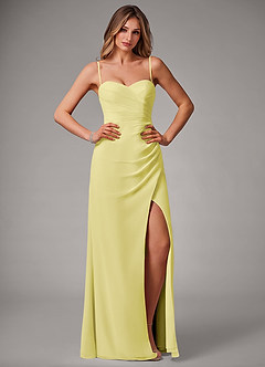 Azazie Haisley Bridesmaid Dresses Lemon Sorbet Sheath Off the Shoulder Chiffon Convertible Dress image1
