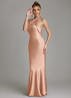 Azazie Reign Bridesmaid Dresses Rose Gold Mermaid Pleated Stretch Satin Dress image5