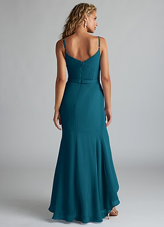 Azazie Summer Bridesmaid Dresses Ink Blue Mermaid Scoop Cowl Chiffon Dress image2