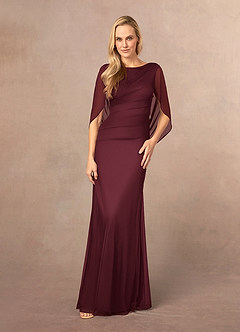 Azazie Belladonna Mother of the Bride Dresses Cabernet Mermaid Scoop Pleated Mesh Dress image2
