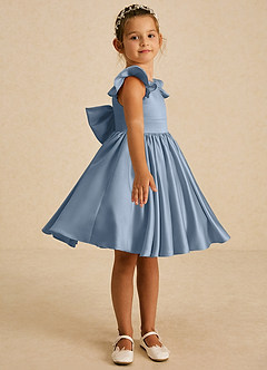 Azazie Tootsie Flower Girl Dresses Dusty Blue A-Line Bow Matte Satin Dress image4