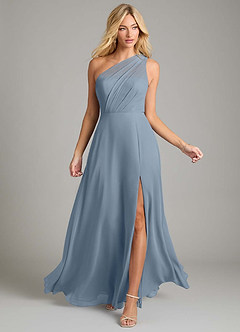 Azazie Phaedra Bridesmaid Dresses Dusty Blue A-Line One Shoulder Chiffon Dress image4