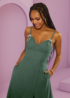 Barbie ♥ Azazie Bridesmaid Dresses Eucalyptus A-Line with Pockets Chiffon Dress image2