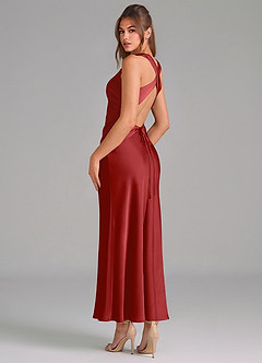 Azazie Evadne Vestidos de damas de honor Vestido de Granada de Satén Elástico de Corte Recto con Plisado image2