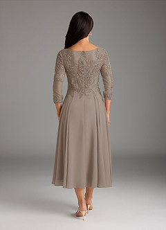 Azazie Marge Mother of the Bride Dresses Taupe A-Line Scoop Lace Chiffon Dress image3