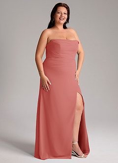 Azazie Leonis 신부 들러리 드레스 쉬스 스트랩리스 쉬폰 바닥 길이 드레스 image14