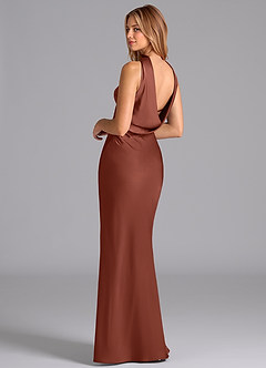 Azazie Lusinda Brudtärnklänningar Klä av Sjöjungfru i Stretch Satin Axelbandslös Kastanjebrunt image2