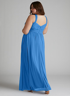 Azazie Hillian Vestidos de damas de honor Vestido de Azul Grisaceo de Malla de Corte en A con Halter Plisado image12