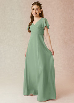 Azazie Induh Vestido de Matcha de Gasa/ Chiffon de Acampanado con Volante image3