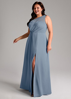 Azazie Phaedra Vestidos de damas de honor Vestido de Crepúsculo de Gasa de Corte en A con Hombro unilateral image12