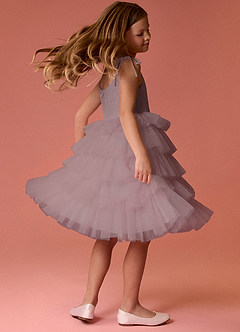 Barbie ♥ Azazie vestidos de niña de las flores Vestido de Rosa Polvorienta de Tul de Corte En A con Tirante Espagueti image3
