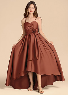 Azazie Catalina Junior Abito A-Line in Raso Elasticizzato Scollo a Cuore Auburn image4