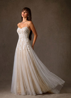 Azazie Lumina Wedding Dresses Diamond White Nude A-Line Sweetheart Neckline Lace Dress image2