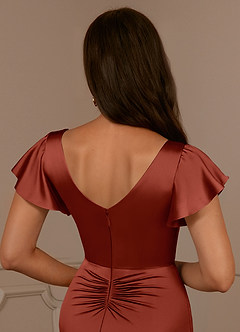 Azazie Roya Mother of the Bride Dresses Terracotta Mermaid V-Neck Pleated Stretch Satin Dress image6