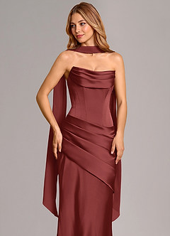 Azazie Pelagia Brautjungfernkleider Wandelbar Meerjungfrau-Linie Korsett Stretch-Satin Kleid Terrakotta image5