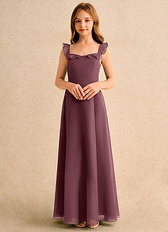 Azazie Chip Girls Formal Blumenmädchenkleider A-Linie ärmellos Chiffon Kleid Sangria image4
