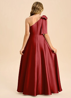 Azazie Penguin Junior Pomegranate A-Line Bow Stretch Satin Dress image2