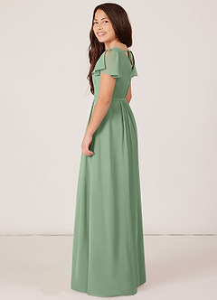 Azazie Peony Junior Robe Trapèze en Mousseline de soie Plissée Matcha image5