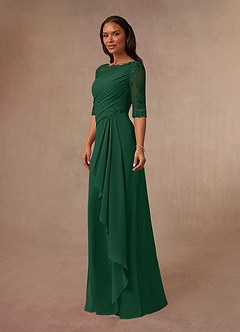 Azazie Dionysus Mother of the Bride Dresses Dark Green A-Line Boatneck Lace Chiffon Dress image2
