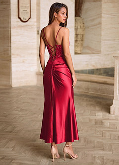 Viviannella Red Sequin Embroidery Stretch Satin Wedding Guest image6