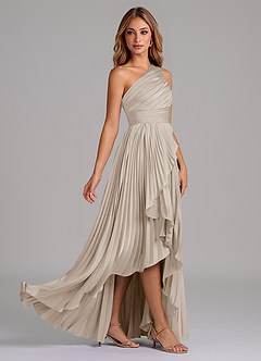 Azazie Lyrica Bridesmaid Dresses Frost A-Line One Shoulder Stretch Satin Dress image2