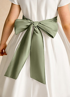 Azazie Deary Flower Girl Dresses Ivory Pistachio A-Line Bow Cotton Dress image8