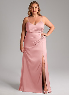 Azazie Azuree Brudtärnklänningar Klä av A-Linje i Stretch Satin Plisserad Puderrosa image11