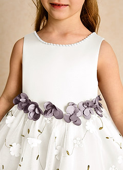 Azazie Starri Flower Girl Dresses Ivory Dusk Ball-Gown Beaded Matte Satin Dress image8