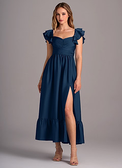 Azazie Anaya Bridesmaid Dresses Dark Navy A-Line Sweetheart Neckline Stretch Satin Convertible Dress image1