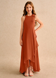 Azazie Boop Girls Formal Flower Girl Dresses Burnt Orange A-Line Bow Chiffon Dress image3