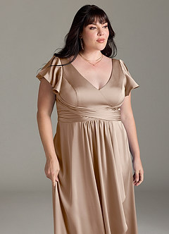 Azazie Omari Brudtärnklänningar Klänning av A-Line i Stretch Satin Taupe image12