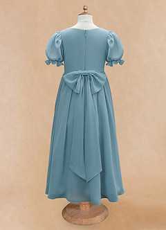 Azazie Joss Flower Girl Dresses Moody Blue A-Line with Sleeves Chiffon Dress image6